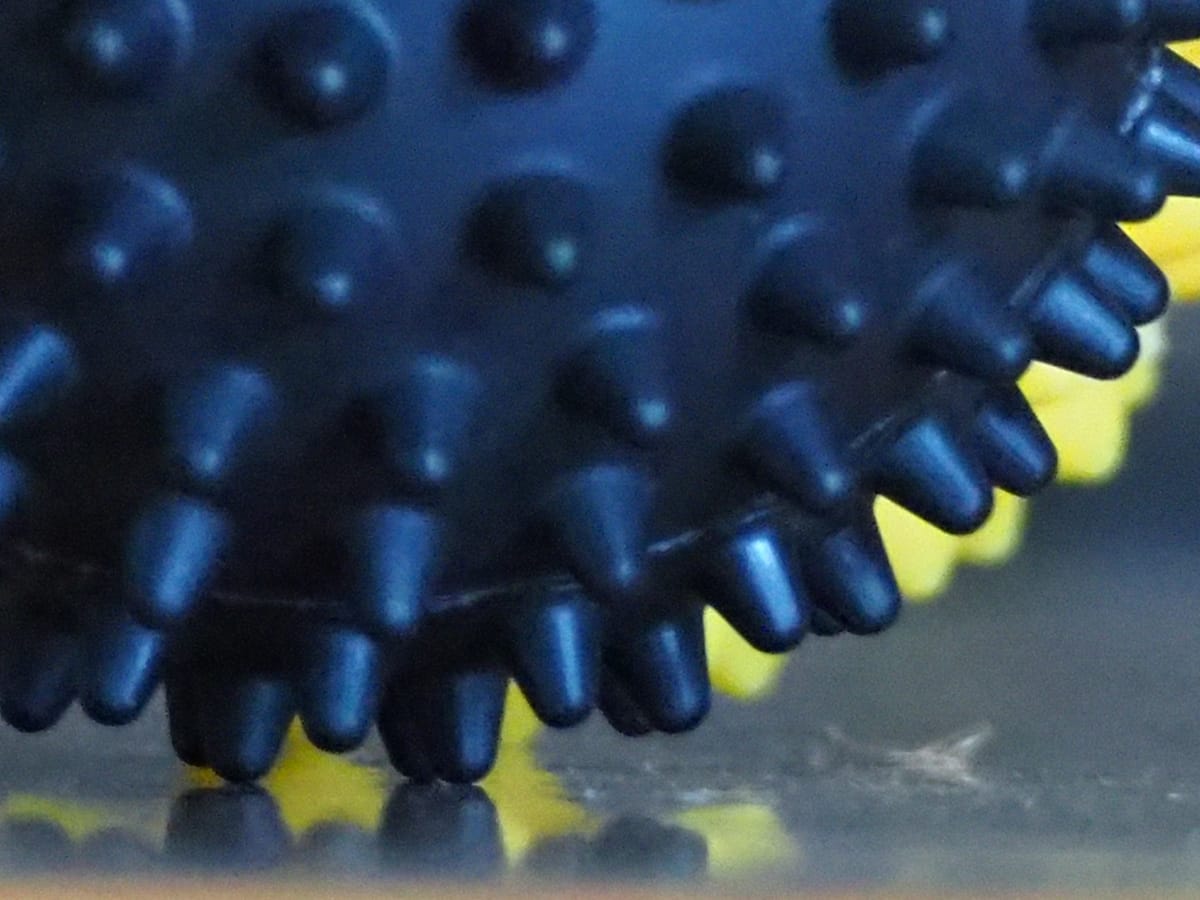 Two spiky balls, black and yellow.