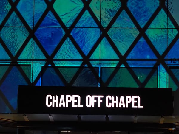 Detail of a projection onto the front of the Chapel Off Chapel