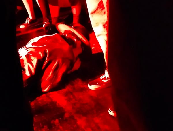Cong Josie on the floor of the Bendigo Hotel band room.